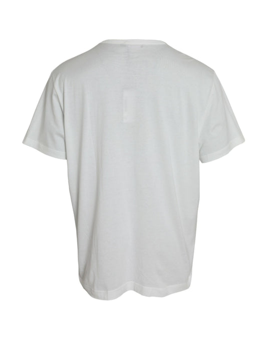 White Logo Embossed Cotton Crewneck T-shirt