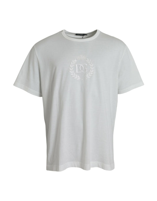 White Logo Embossed Cotton Crewneck T-shirt