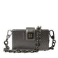 Metallic Gray Calfskin Shoulder Bag with Chain Strap