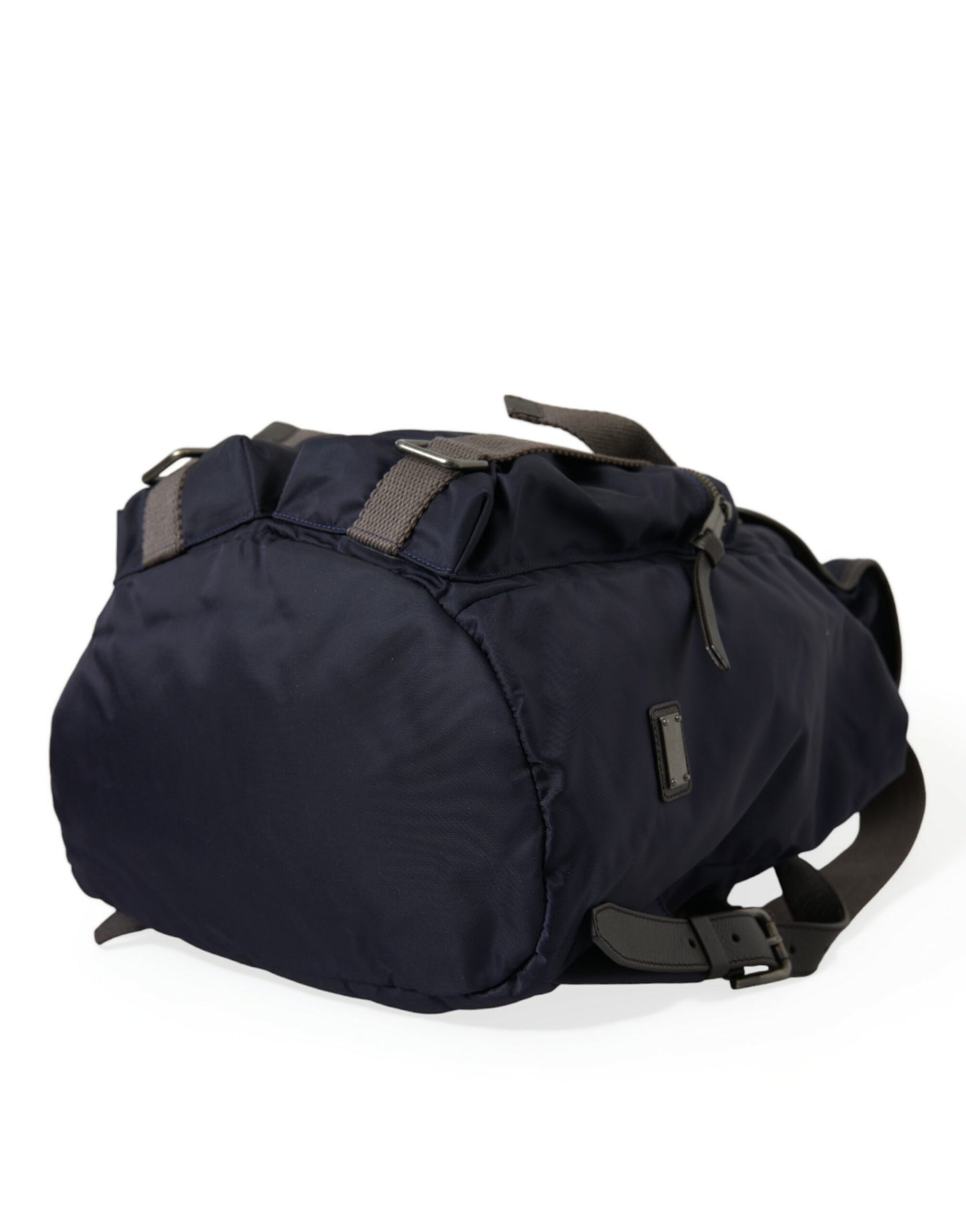Elegant Blue Nylon Leather Backpack