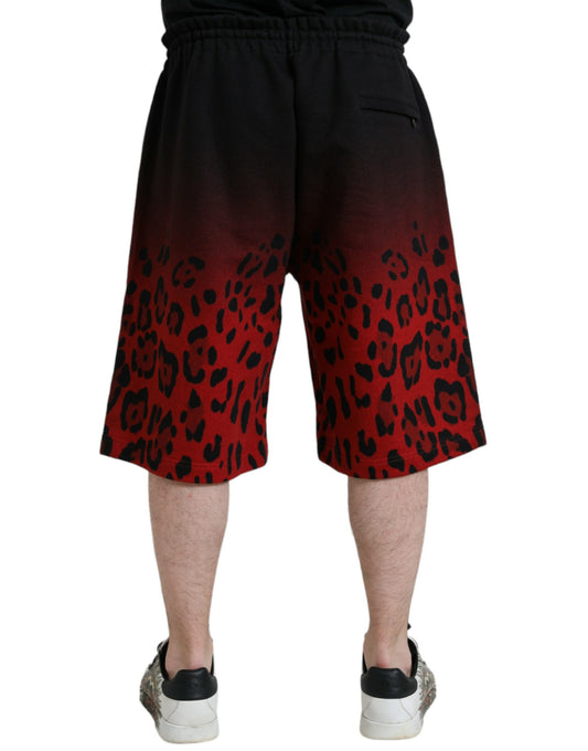 Red Leopard Print Cotton Bermuda Shorts
