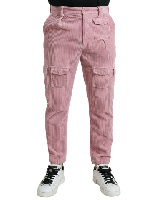 Pink Corduroy Cotton Stretch Skinny Cargo Jeans