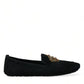 Black Calfskin Loafers with Crystals