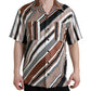 Brown White Silk Striped Short Sleeve Shirt