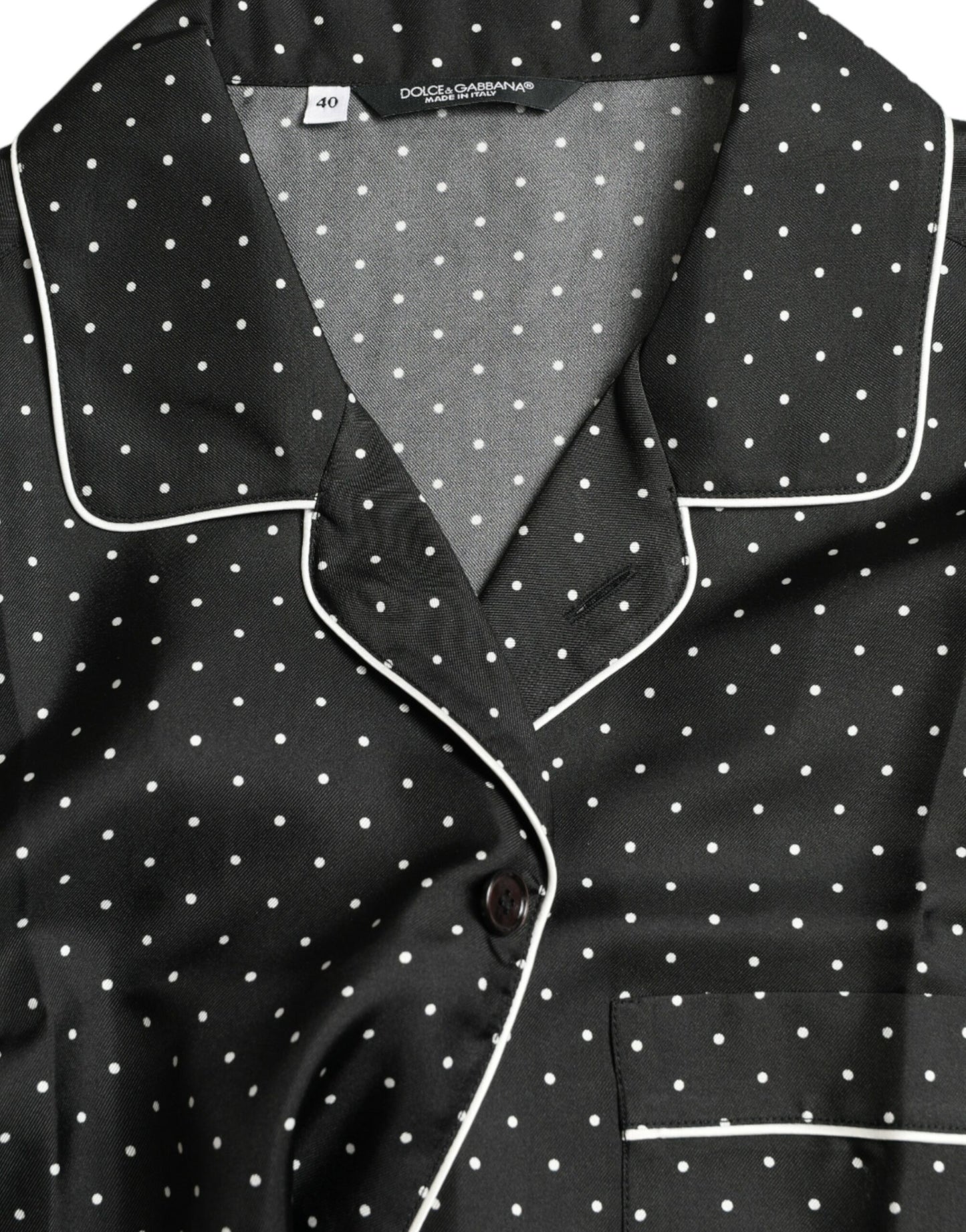 Black Polka Dot Silk Long Sleeve Shirt