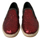 Red Sequined Leather Loafers