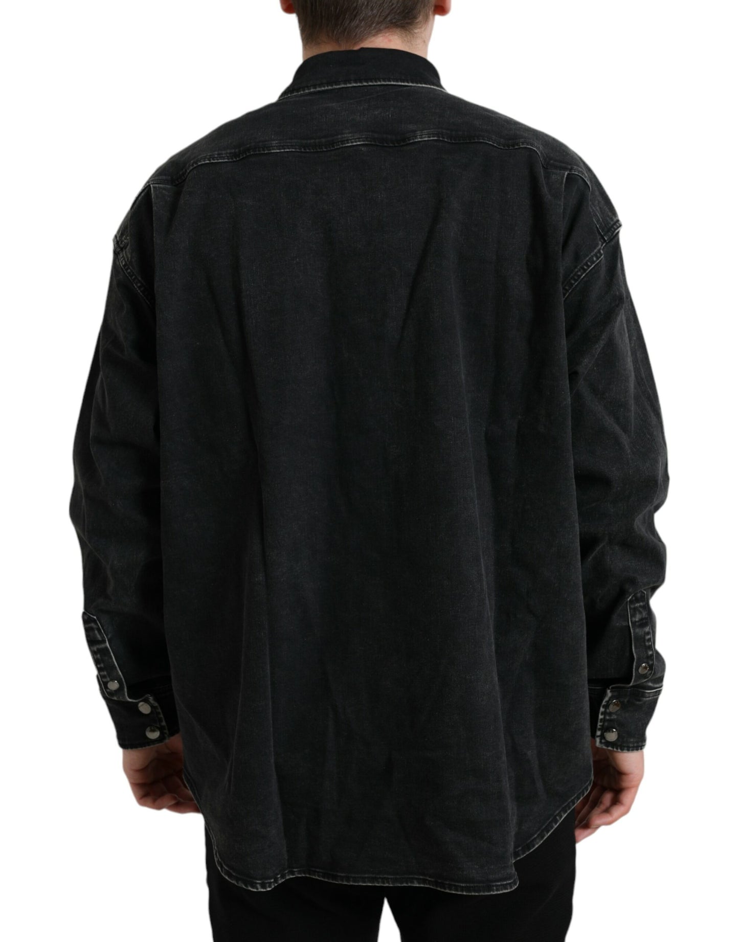 Black Cotton Long Sleeve Denim Casual Shirt