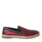 Red Sequined Leather Loafers