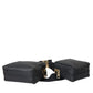 Black Calfskin Leather Double Waist Belt Fanny Pack Bag