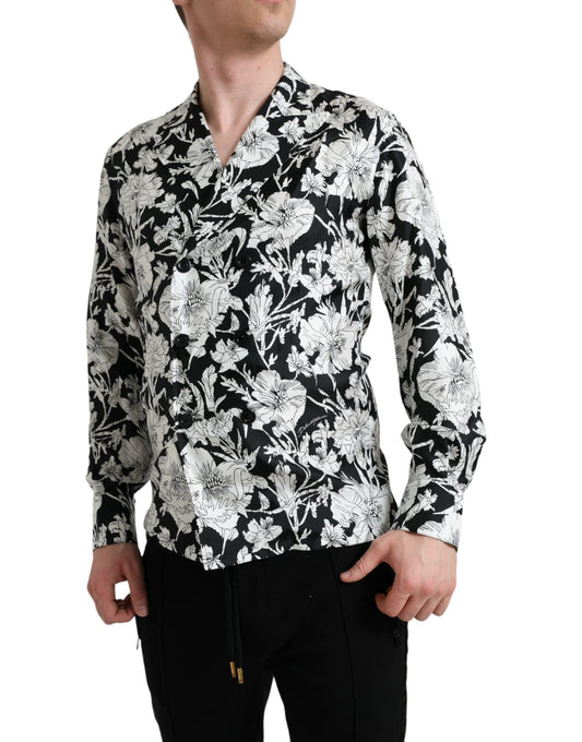Black White Floral Button Down Casual Shirt