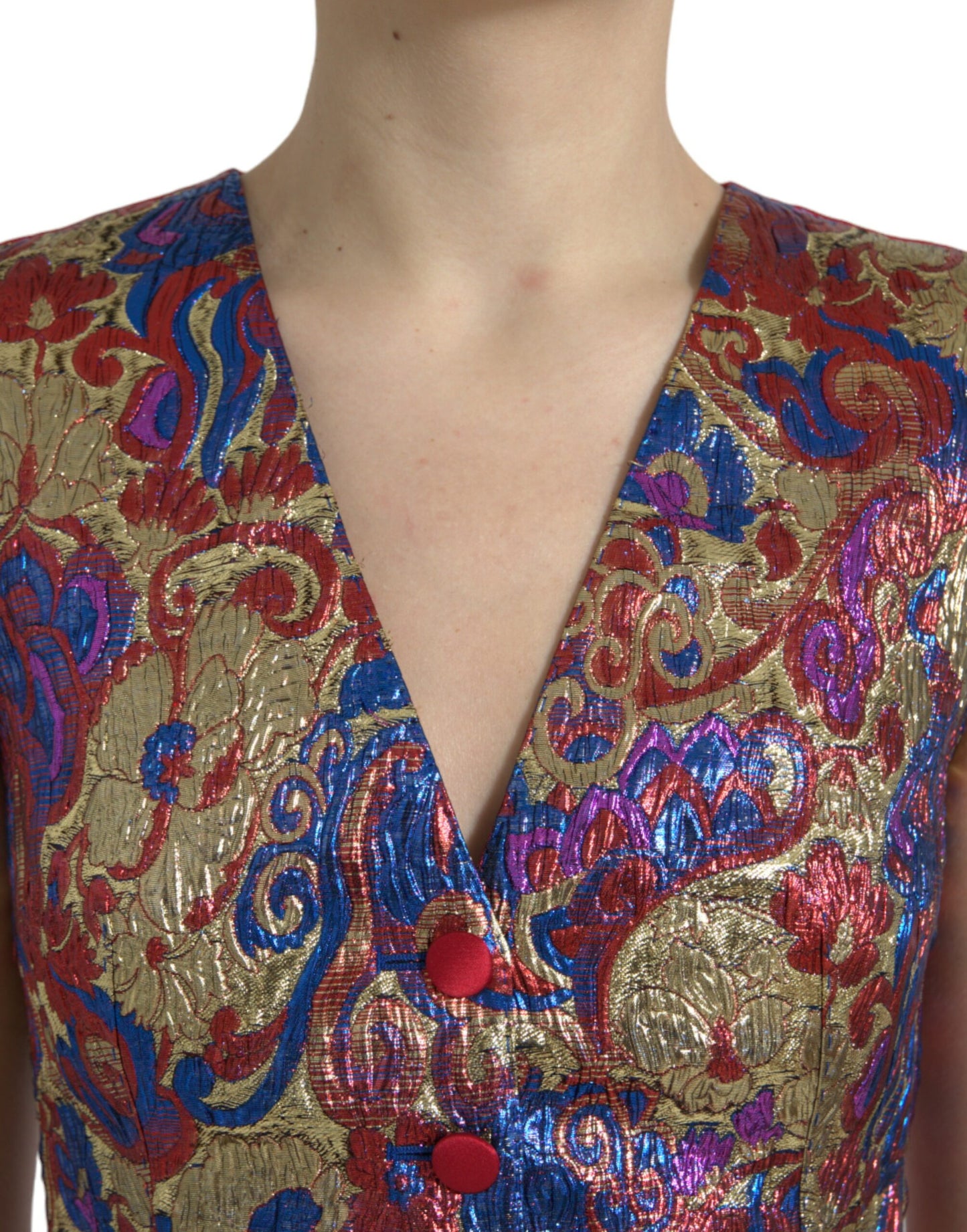 Multicolor Floral Print Jacquard Waistcoat Vest