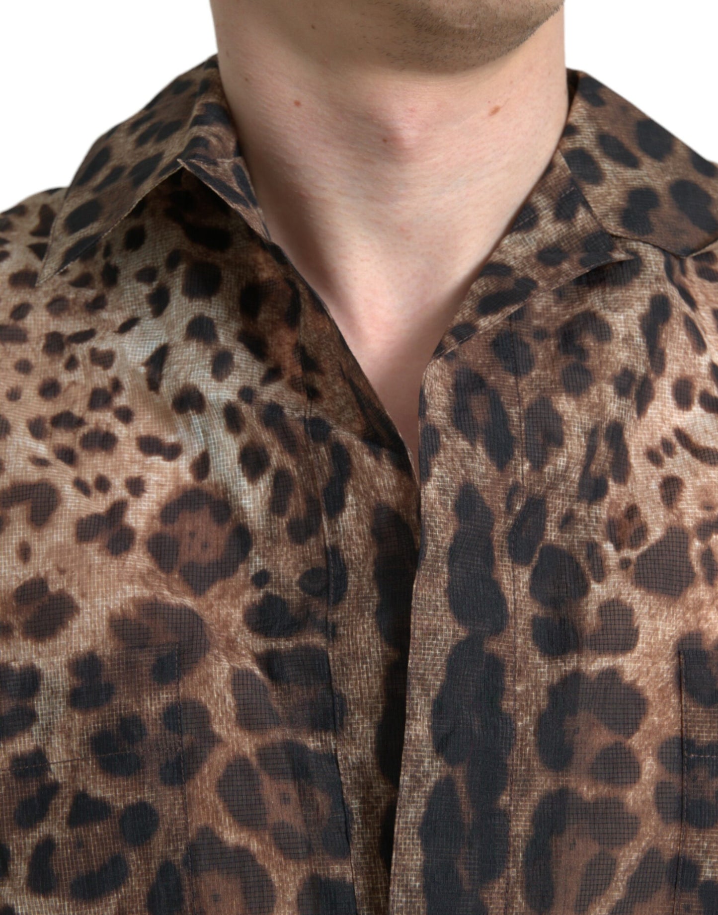 Brown Leopard Button Down Casual Shirt