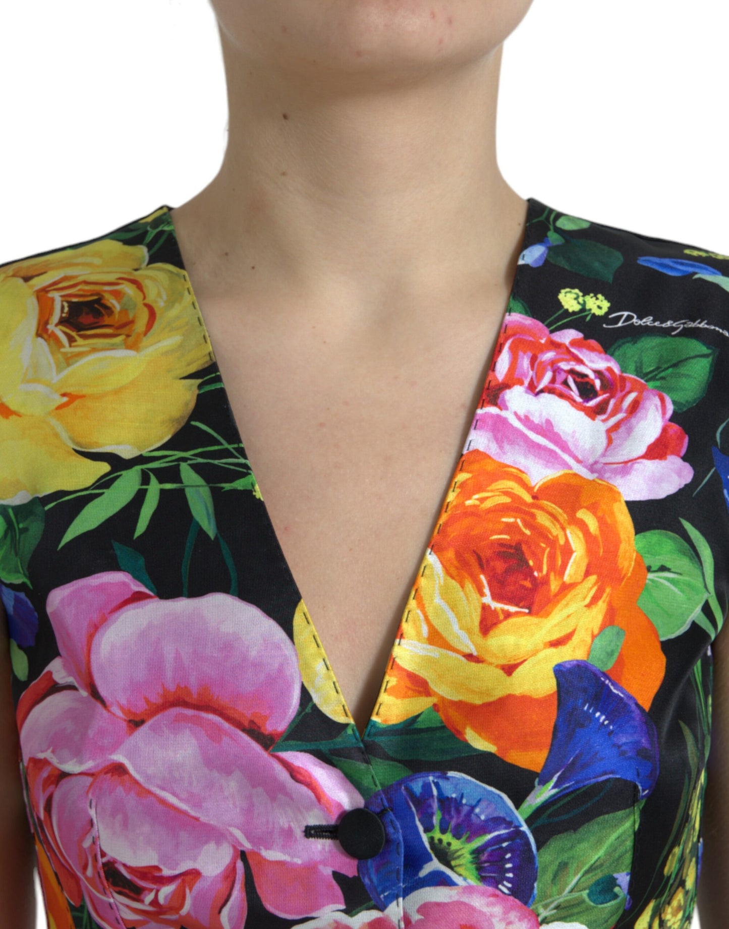 Floral Silk Blend Sleeveless Waistcoat