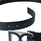 Blue Leather Metal Logo Buckle Belt Men