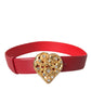 Red Leather Gold Heart Metal Buckle Belt