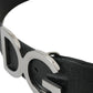 Black Leather Silver Logo Metal Buckle Belt