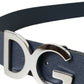 Blue Leather Silver Logo Metal Buckle Belt