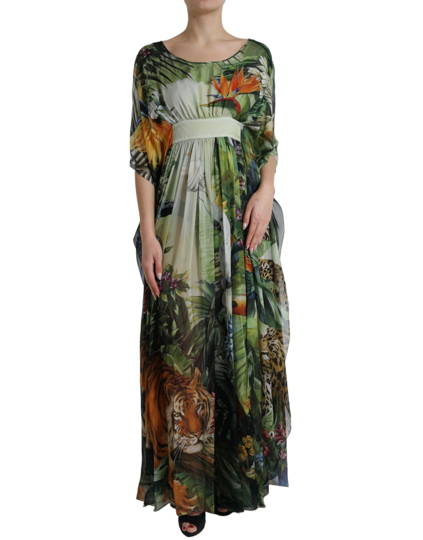 Elegant Jungle Print Maxi Silk Dress