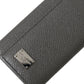 Gray Leather Folding Key Holder Case Logo Plaque Keychain