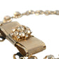 Gold Brass Clear Crystal Bow Chain Choker Necklace