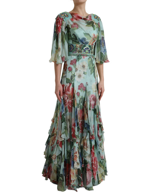 Elegant Floral Silk Long Dress