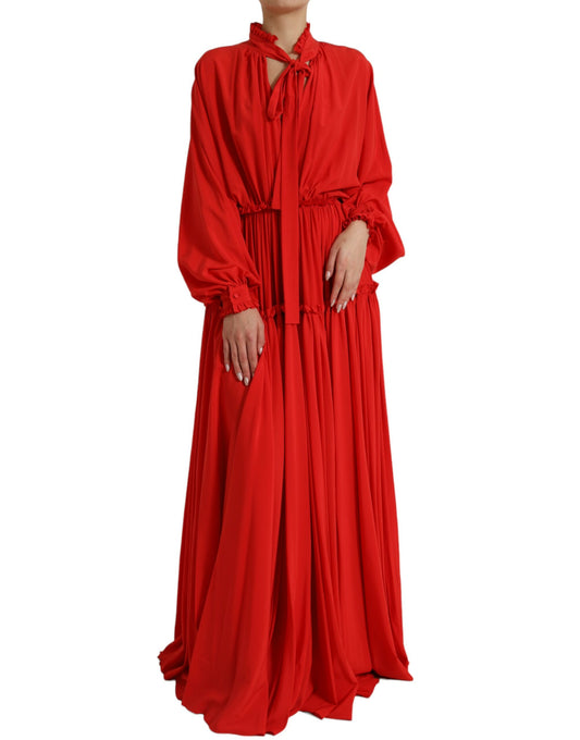 Elegant Red Silk A-Line Long Dress