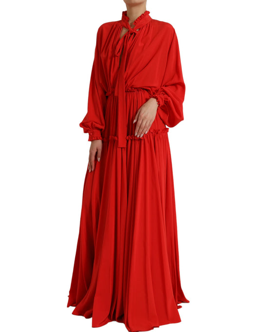 Elegant Red Silk A-Line Long Dress