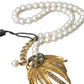 Gold Brass Crystal Pearl Tree Pendant Charm Necklace