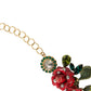 Gold Brass Link Chain Rose Petal Crystal Pendant Necklace