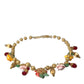 Multicolor Roses Crystals Gold Ball Chain Necklace