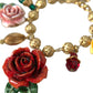 Gold Brass Multicolor Crystal Rose Ball Chain Bracelet
