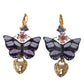 Gold Purple Crystal Butterfly Heart Locket Earrings
