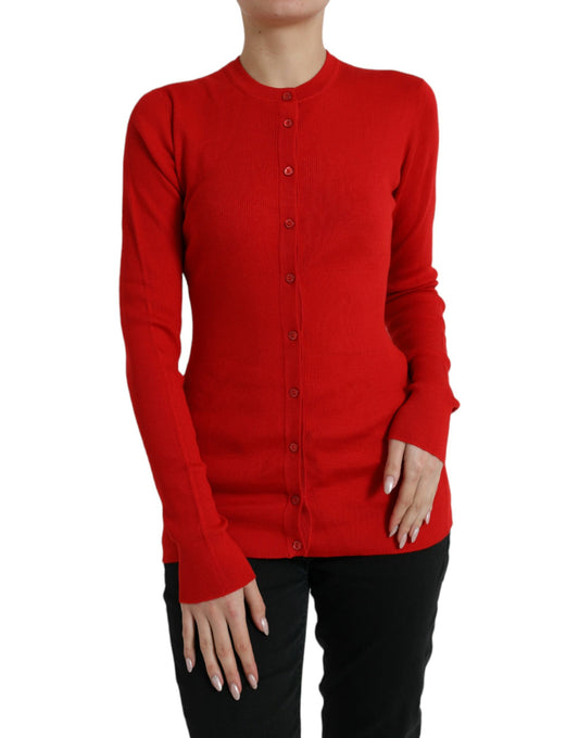 Elegant Red Cashmere-Silk Cardigan