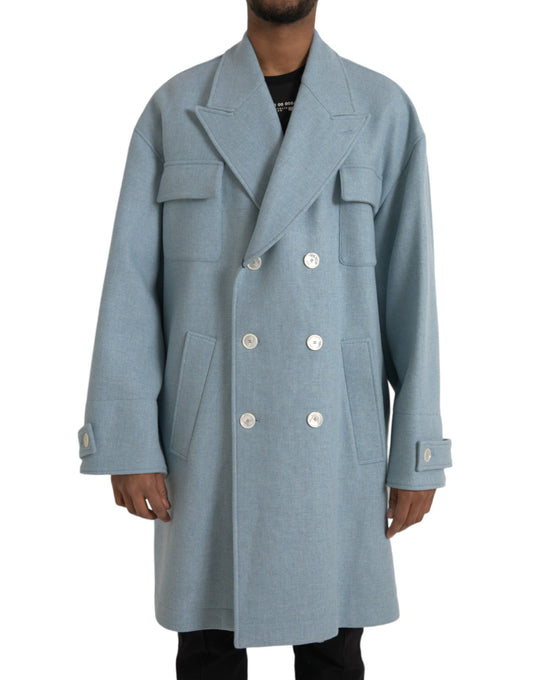 Blue Double Breasted Trench Coat Jacket