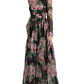 Elegant Black Silk Maxi Dress with Rose Print