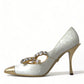 Elegant White Patent Crystal Bow Heels