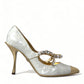 Elegant White Patent Crystal Bow Heels