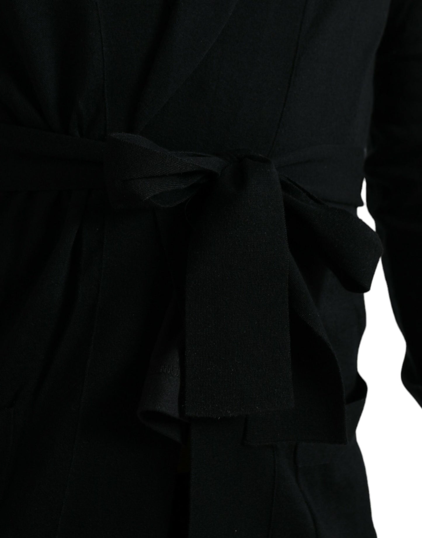 Elegant Black Cashmere Robe with Waist Belt