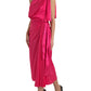 Elegant Fuchsia Silk One-Shoulder Wrap Dress
