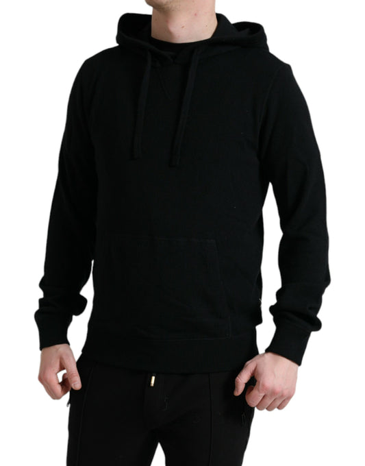 Elegant Black Cashmere Hooded Sweater