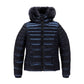 Blue Nylon Women Jacket with Feather Padding and Fur Hood