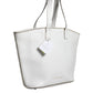 White Leather Logo Shoulder Strap Shopping Tote Bag