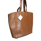 Brown Leather Logo Shoulder Strap Shopping Tote Bag