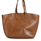 Brown Leather Logo Shoulder Strap Shopping Tote Bag