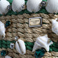 Beige Green Rafia Seashells Crystal Bucket Bag