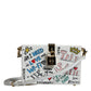 White Graffiti Print Clutch Crossbody Bag