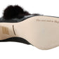 Black Purple Tulip Print Fur Mary Janes Pumps