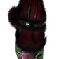 Black Purple Tulip Print Fur Mary Janes Pumps