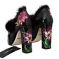 Black Purple Tulip Print Fur Mary Janes Pumps