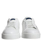 White Blue Leather Logo Low Top Sneakers Shoes